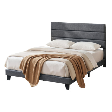 Artiss Double Bed Frame Upholstered Platform Base with Geometric Headboard Charcoal Grey Linen Wood Slats for Modern Bedroom Furniture Home Decor 8