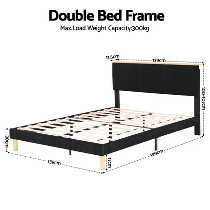 Artiss Double Bed Frame Upholstered Adjustable Headboard Mood Lighting Heavy Duty Black Velvet 2