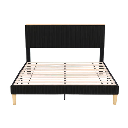 Artiss Double Bed Frame Upholstered Adjustable Headboard Mood Lighting Heavy Duty Black Velvet 3