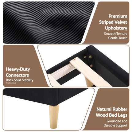 Artiss Double Bed Frame Upholstered Adjustable Headboard Mood Lighting Heavy Duty Black Velvet 8