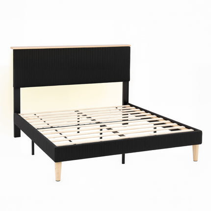 Artiss Double Bed Frame Upholstered Adjustable Headboard Mood Lighting Heavy Duty Black Velvet 9