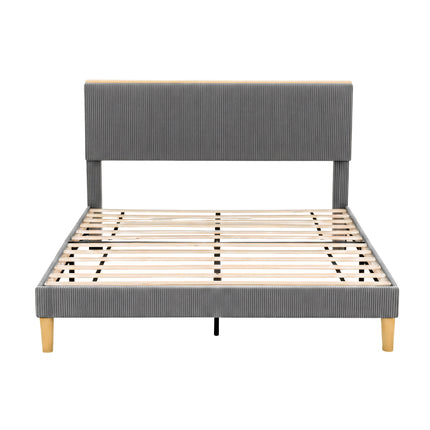 Artiss Double Bed Frame Upholstered Adjustable Headboard Mood Lighting Heavy Duty Grey Velvet 3