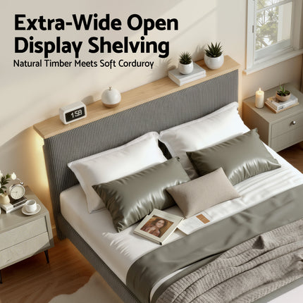 Artiss Double Bed Frame Upholstered Adjustable Headboard Mood Lighting Heavy Duty Grey Velvet 6