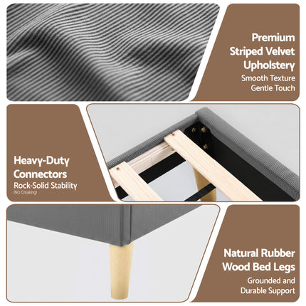 Artiss Double Bed Frame Upholstered Adjustable Headboard Mood Lighting Heavy Duty Grey Velvet 8