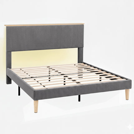 Artiss Double Bed Frame Upholstered Adjustable Headboard Mood Lighting Heavy Duty Grey Velvet 9