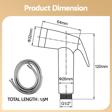 Cefito Handheld Bidet Sprayer for Toilet 1.5m Stainless Steel Hose Jet Spray for Feminine Wash Cloth Diaper Pet Bath Adjustable Pressure Bidet Attachment with G1/2 Valve Silver 3