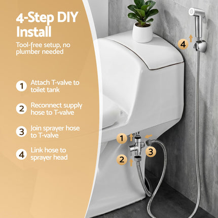 Cefito Handheld Bidet Sprayer for Toilet 1.5m Stainless Steel Hose Jet Spray for Feminine Wash Cloth Diaper Pet Bath Adjustable Pressure Bidet Attachment with G1/2 Valve Silver 9