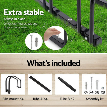 Weisshorn 4 Bike Stand Rack Bicycle Storage Floor Parking Holder Cycling Black 2