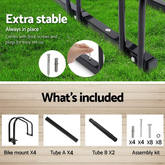 Weisshorn 4 Bike Stand Rack Bicycle Storage Floor Parking Holder Cycling Black 2