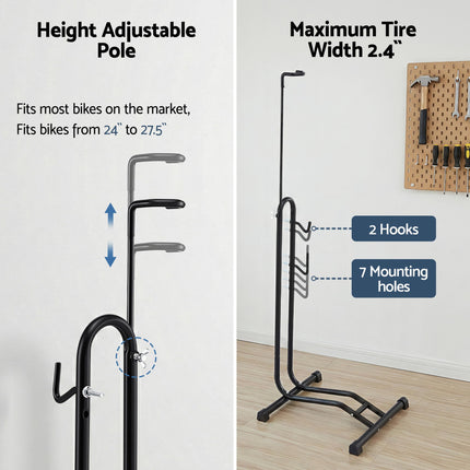 Weisshorn 4-in-1 Bike Parking Stand Vertical Floor Storage Rack for 24"-27.5" Bicycles, Adjustable Height Repair Maintenance Stand, Stable Indoor Garage Space Saver with Non-slip Rubber Feet 5