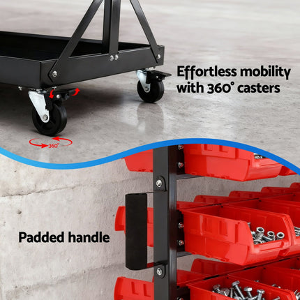Giantz 74 Bins Storage Rack Double Sided Mobile Garage Workshop Tools Organizer 7