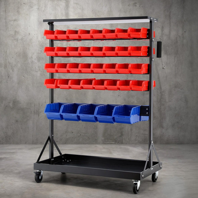 Giantz 74 Bins Storage Rack Double Sided Mobile Garage Workshop Tools Organizer
