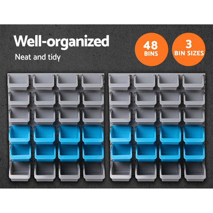 Giantz 48 Storage Bin Rack Wall Mounted Steel Board 5