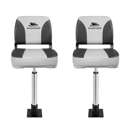 Seamanship 2X Folding Boat Seats with 2X Adjustable Pedestals 55–75cm Marine Swivel Low Back 13cm Padding Charcoal 3