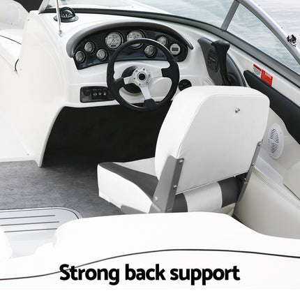 Seamanship 2X Folding Boat Seats with 2X Adjustable Pedestals 55–75cm Marine Swivel Low Back 13cm Padding Charcoal 8