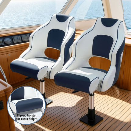 Seamanship Captain Bucket Boat Seats Flip Up Bolster Swivel 15cm Padding with Adjustable Pedestals 34–46cm Blue 6