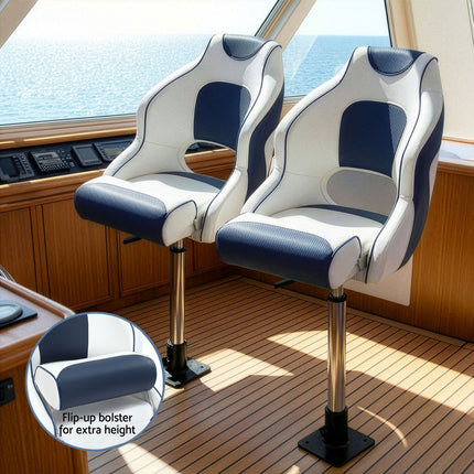 Seamanship Captain Bucket Boat Seats Flip Up Bolster Swivel 15cm Padding with Adjustable Pedestals 55–75cm Blue 6