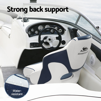 Seamanship Captain Bucket Boat Seats Flip Up Bolster Swivel 15cm Padding with Adjustable Pedestals 55–75cm Blue 7