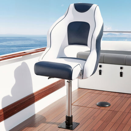 Seamanship Captain Bucket Boat Seats Flip Up Bolster Swivel 15cm Padding with Adjustable Pedestals 55–75cm Blue 8