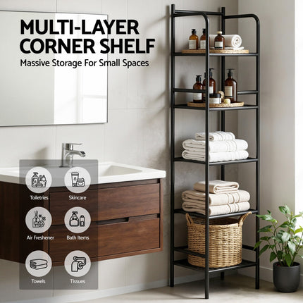 Artiss 5 Tier Floor Standing Corner Shower Caddy Bathroom Organizer Black 5