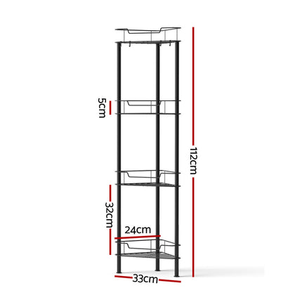 Artiss 4 Tier Floor Standing Corner Shower Caddy Bathroom Organizer Black 3