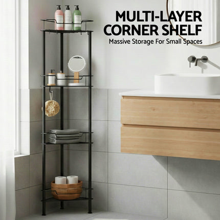 Artiss 4 Tier Floor Standing Corner Shower Caddy Bathroom Organizer Black 5