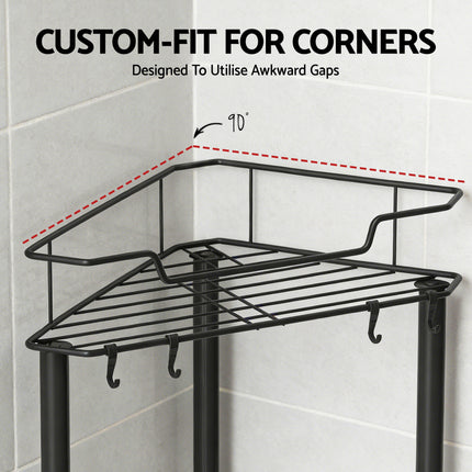 Artiss 4 Tier Floor Standing Corner Shower Caddy Bathroom Organizer Black 6