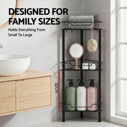 Artiss 4 Tier Floor Standing Corner Shower Caddy Bathroom Organizer Black 8