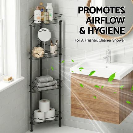 Artiss 4 Tier Floor Standing Corner Shower Caddy Bathroom Organizer Black 9