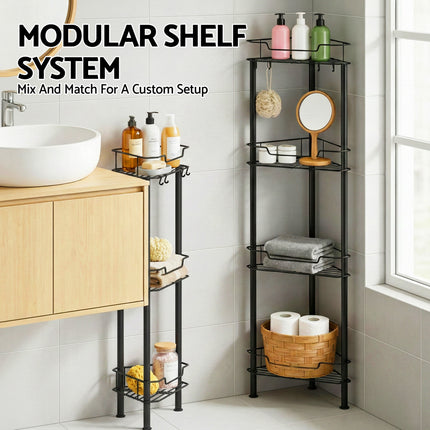 Artiss 4 Tier Floor Standing Corner Shower Caddy Bathroom Organizer Black 10