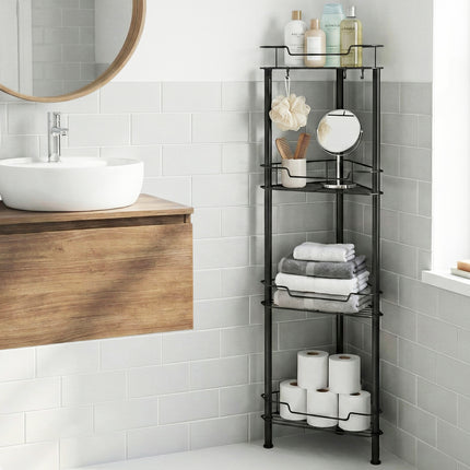 Artiss 4 Tier Floor Standing Corner Shower Caddy Bathroom Organizer Black 11