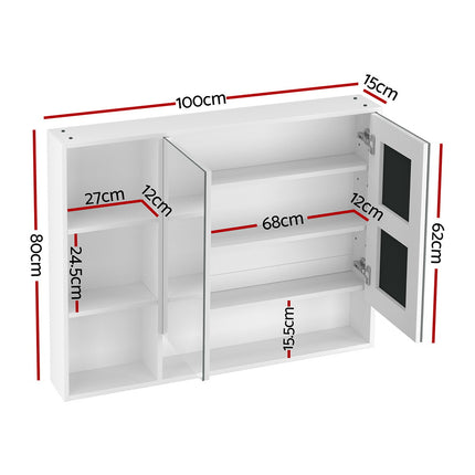 Cefito Bathroom Mirror Cabinet 100CM Vanity Medicine Wall Mounted Storage White 2