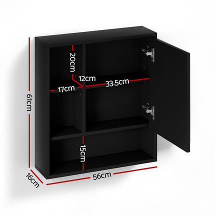 Cefito Bathroom Mirror Cabinet Mirrored Medicine Adjustable Shelf Wall Mounted 560mm Black 2