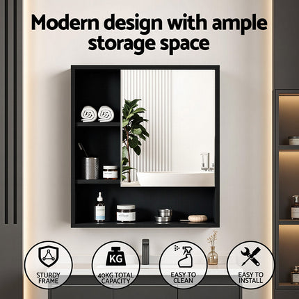 Cefito Bathroom Mirror Cabinet Mirrored Medicine Adjustable Shelf Wall Mounted 560mm Black 4