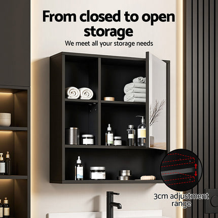 Cefito Bathroom Mirror Cabinet Mirrored Medicine Adjustable Shelf Wall Mounted 560mm Black 6