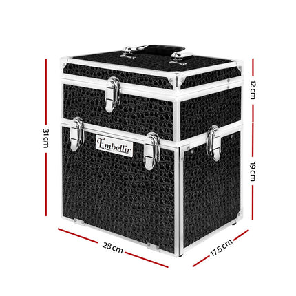 Embellir Portable Cosmetic Beauty Makeup Carry Case with Mirror - Crocodile Black 2