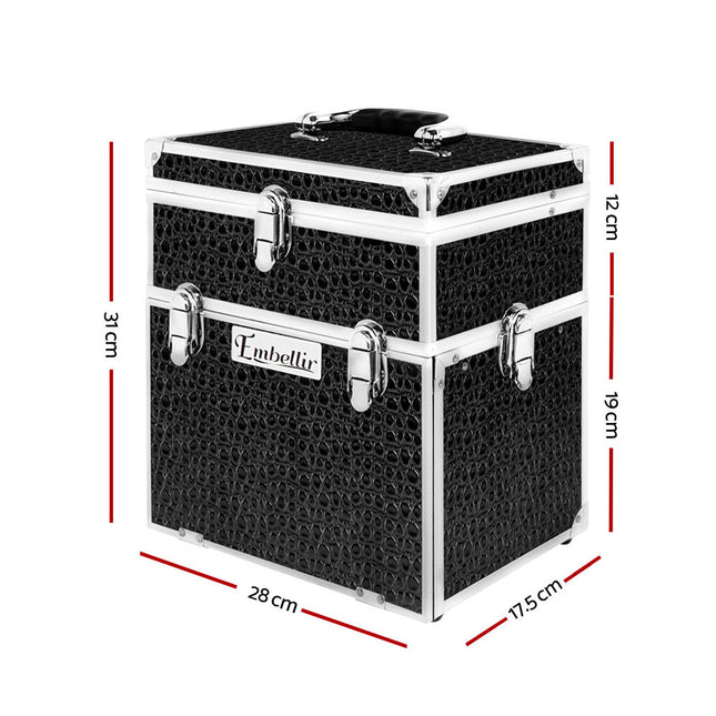 Embellir Portable Cosmetic Beauty Makeup Carry Case with Mirror - Crocodile Black 2