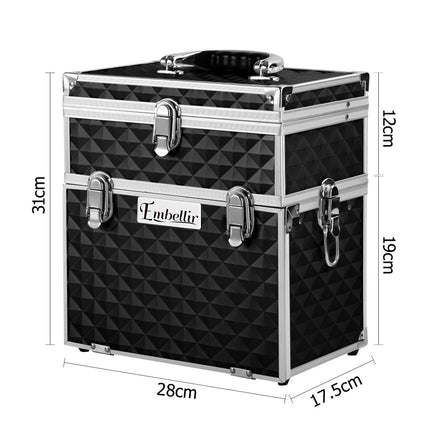 Embellir Portable Cosmetic Beauty Makeup Carry Case with Mirror - Diamond Black 2