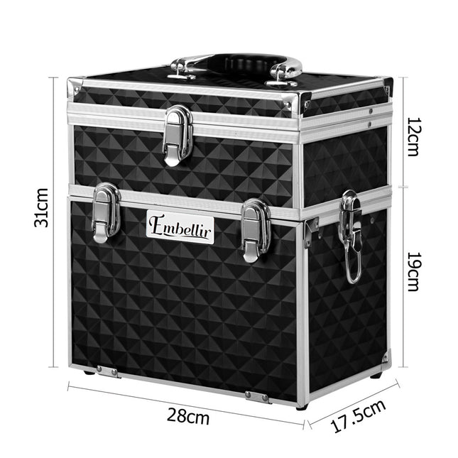 Embellir Portable Cosmetic Beauty Makeup Carry Case with Mirror - Diamond Black 2