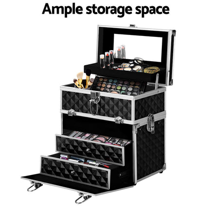 Embellir Portable Cosmetic Beauty Makeup Carry Case with Mirror - Diamond Black 5