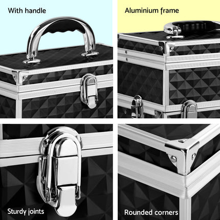 Embellir Portable Cosmetic Beauty Makeup Carry Case with Mirror - Diamond Black 6