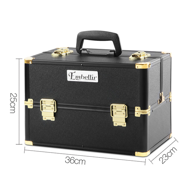 Embellir Portable Cosmetic Beauty Makeup Case - Black & Gold 2