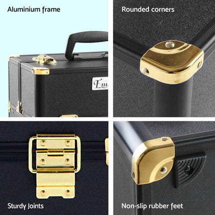 Embellir Portable Cosmetic Beauty Makeup Case - Black & Gold 5