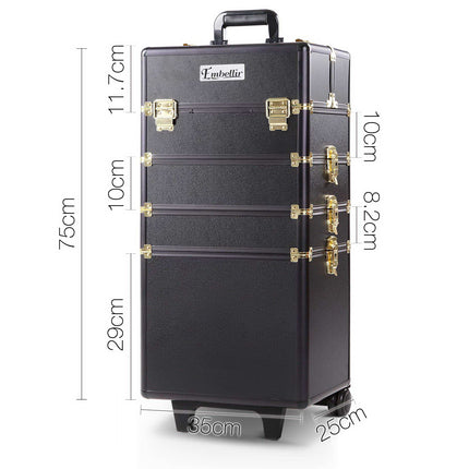 Embellir Makeup Case Beauty Trolley Cosmetic Organiser Box Travel Wheels Gold 2