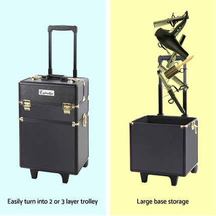 Embellir Makeup Case Beauty Trolley Cosmetic Organiser Box Travel Wheels Gold 5