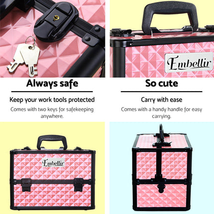 Embellir Portable Cosmetic Beauty Makeup Case - Diamond Pink 4