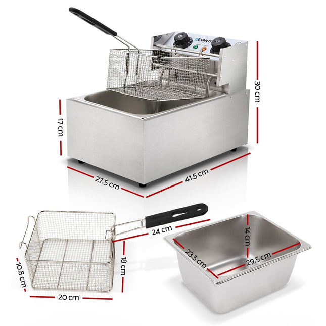 Devanti 10L Electric Commercial Deep Fryer Single Basket 2200W 2
