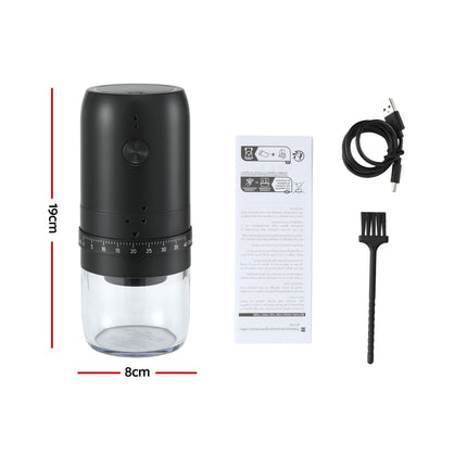 Devanti Electric Coffee Grinder USB-C Rechargeable Portable Coffee Bean Grinder with 40 Precise Grind Settings | Automatic Spice Nut Pepper Grinder Mill with Cleaning Brush & Ground Coffee Container for Home Office Camping Travel, Black 2