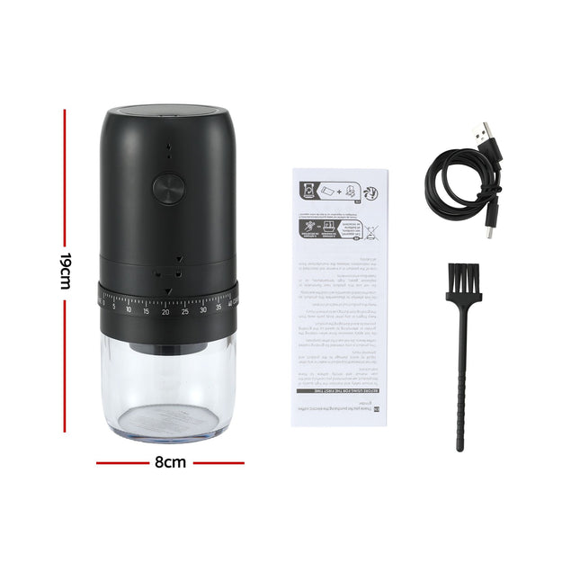 Devanti Electric Coffee Grinder USB-C Rechargeable Portable Coffee Bean Grinder with 40 Precise Grind Settings | Automatic Spice Nut Pepper Grinder Mill with Cleaning Brush & Ground Coffee Container for Home Office Camping Travel, Black 2