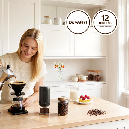 Devanti Electric Coffee Grinder USB-C Rechargeable Portable Coffee Bean Grinder with 40 Precise Grind Settings | Automatic Spice Nut Pepper Grinder Mill with Cleaning Brush & Ground Coffee Container for Home Office Camping Travel, Black 5